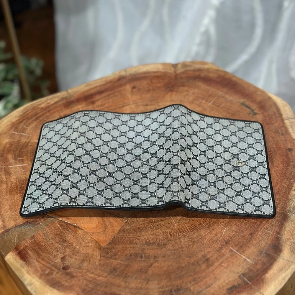 Vintage Celine Triomphe Monogram Wallet Black Grey Canvas Compact Clutch - Picture 8 of 12